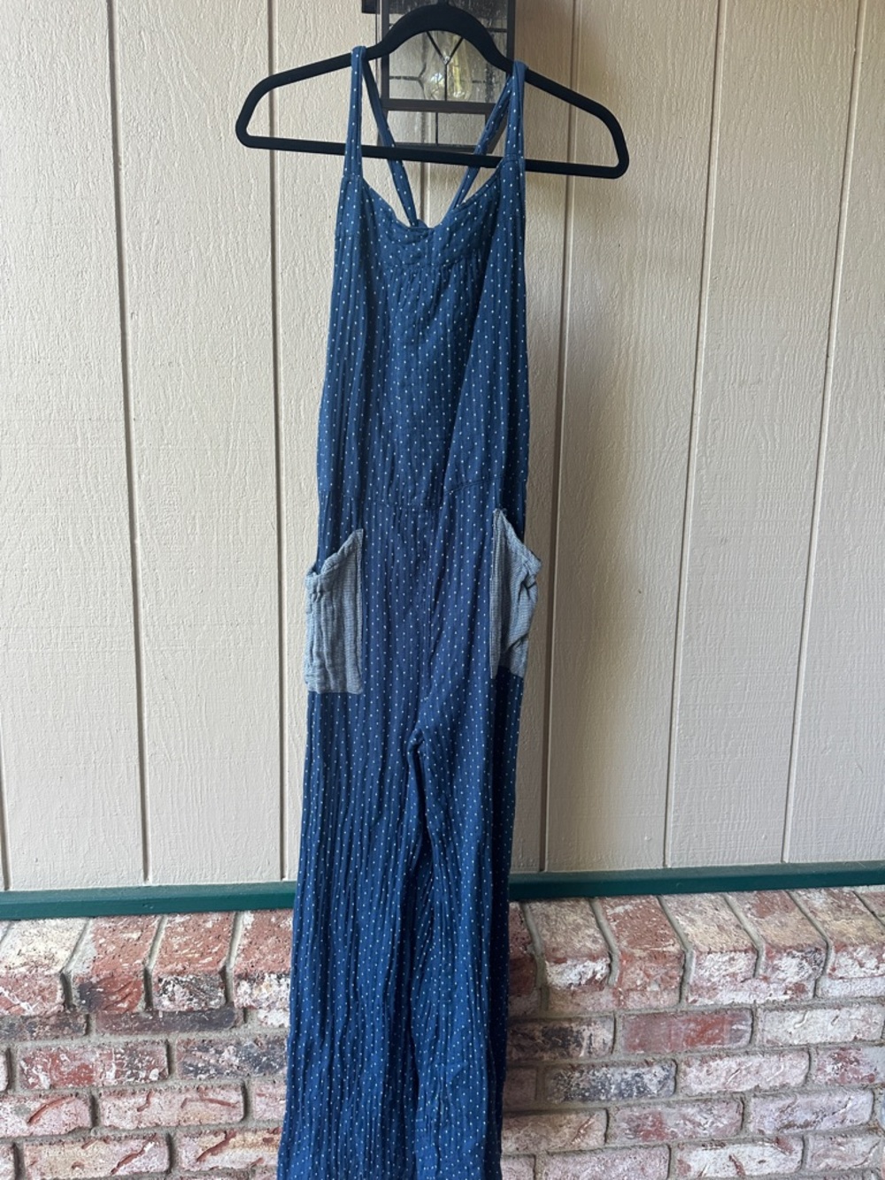 Natural life relaxed Navy Polka Dot Wide-Leg Jumpsuit with Contrast Pockets